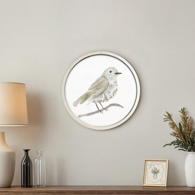 Neutral Sage Bird I 20 x 20 Round White Framed Print