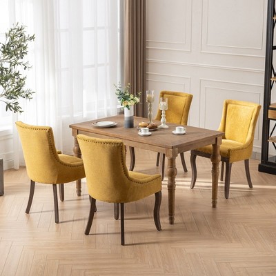 LOVMOR 22.8"Ultra Side Dining Chair, Thickened fabric chairs with neutrally toned solid wood legs,  Set of 2, Beige