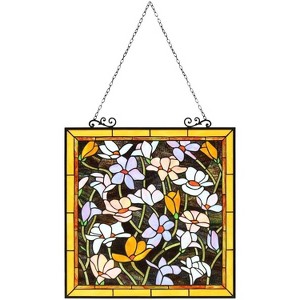 Chloe Lighting Plumeria Floral Tiffany-Style Stained Glass Vertical Hanging Window Panel 25"Tall - 1 of 4