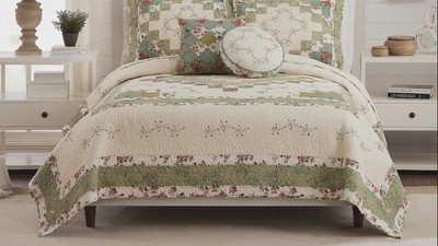 Olivia Green Floral Cotton Full Quilt Set
