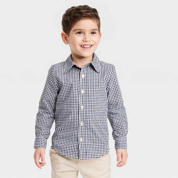 OshKosh B'gosh Toddler Boys' Plaid Long Sleeve Checkered Woven Shirt - Navy Blue
