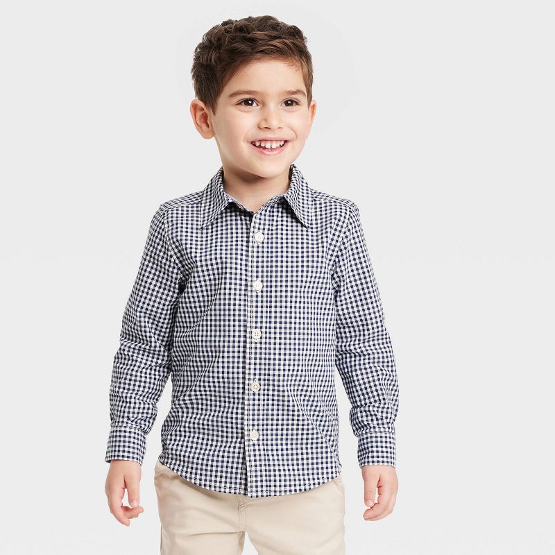 OshKosh B'gosh Toddler Boys' Plaid Long Sleeve Checkered Woven Shirt - Navy Blue, 1 of 4
