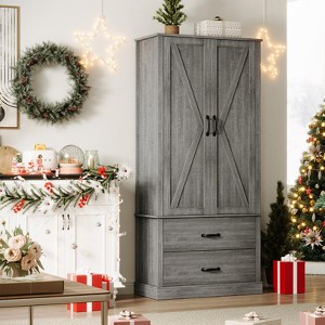 Modern Kitchen Pantry Closet with Adjustable Shelves and 2 Doors and Drawers, Cupboard for Dining Room, Living Room, White & Rustic Grey - 1 of 4
