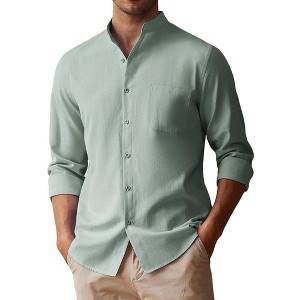 COOFANDY Men's Oxford Shirts Long Sleeve Casual Button Down Shirts Band Collar Dress Shirt with Pocket - 1 of 4