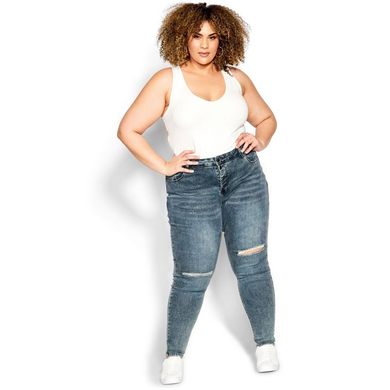 Women's Plus Size Classic Buttons Jean - blue gray | CITY CHIC, 1 of 5