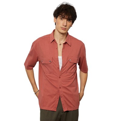 Campus Sutra Men Men's Terracotta Orange Utility Knit Shirt