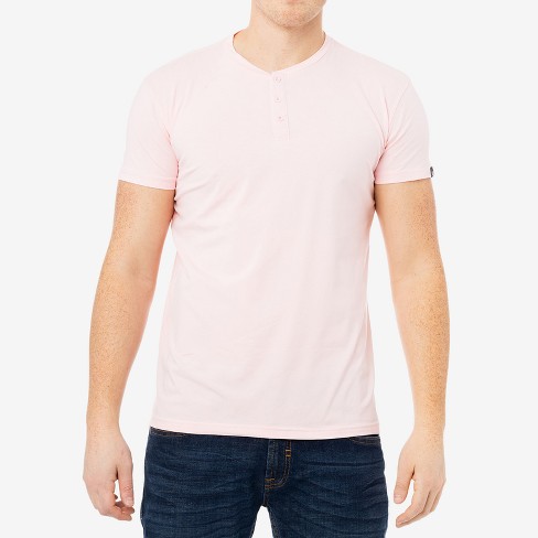 Pink Shirt Men Cotton Blend Short Sleeve Tshirt, Slim Fit Premium Casual  Tees (Henley, Large)