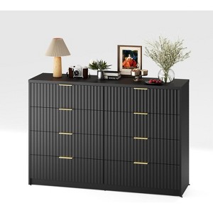 Modern Fluted 8/9-Drawer Dresser, Large Capacity Chest of Drawers, with Metal Handles & Anti-Tip, Wooden Storage Organizer Wood Color/Black/White - 1 of 4