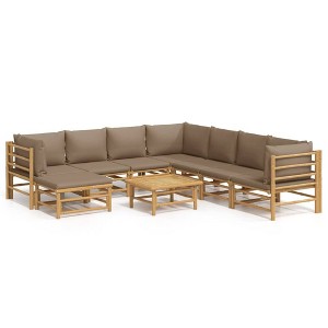 vidaXL 9-Piece Bamboo Patio Furniture Set with Taupe Cushions – Modular Sectional Sofa for Garden, Patio, Deck with Table - 1 of 4