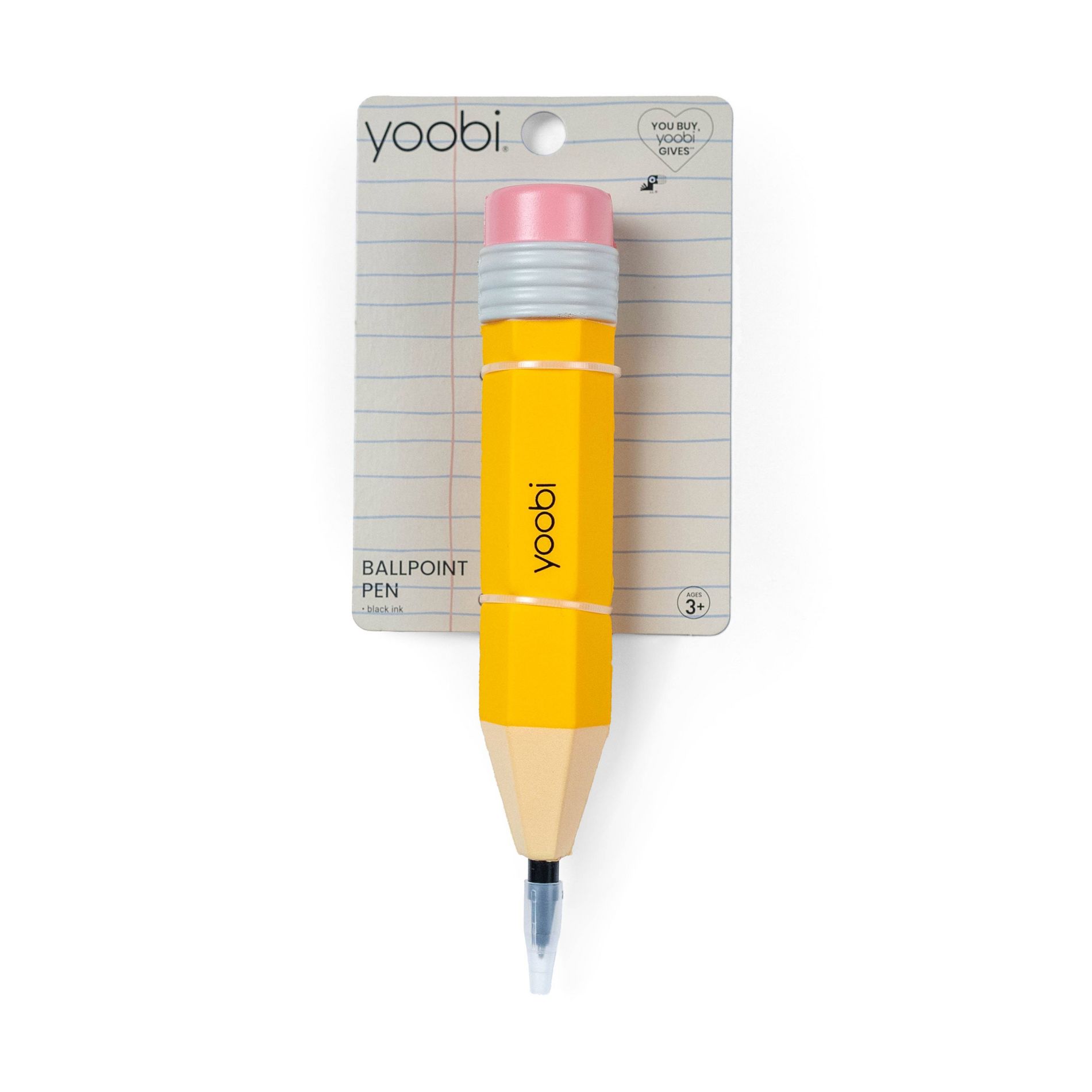 Yoobi Squishy Yellow Pencil Ballpoint Pen 1.0mm Black Ink - Teacher Gift