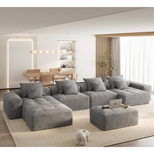 Oversized 198.43" Sparkling Chenille Tufted Modular Sectional Sofa with 8 Pillows, No Assembly and 8 PCS DIY Combination - 1 of 4