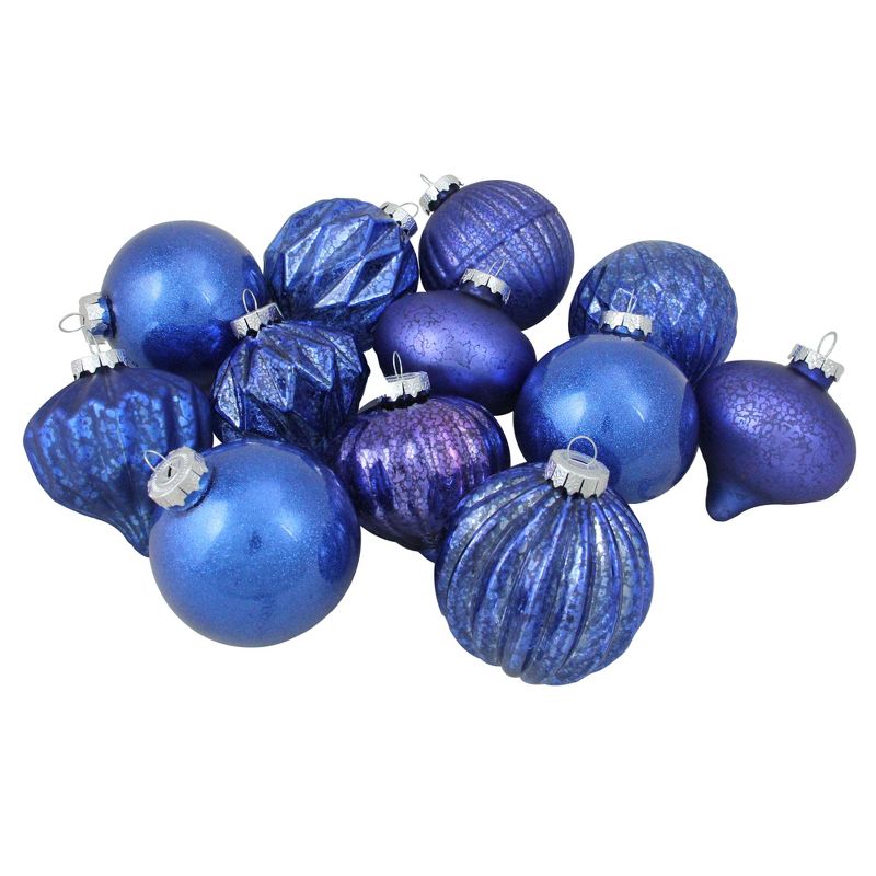 Northlight 12ct Royal Blue Multi Finish with Various Shaped Christmas Ornaments 3.75", 1 of 4