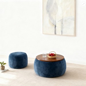 TIRAMISUBEST 2 Piece Round Chenille Ottoman Drum Stool Storage Bench Hidden Storage and MDF Desktop Panel Living Room - 1 of 4