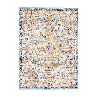 Bohemian Blue and Multicolor Distressed Vintage Area Rug 5' x 7'