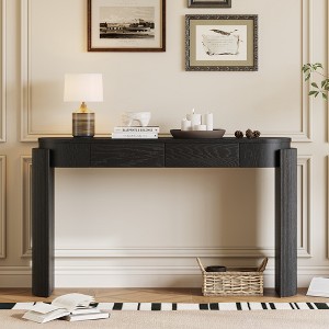 Merax Modern Oval-Top Console Table with Fluted Curved Legs & Dual Hidden Drawers - 1 of 4