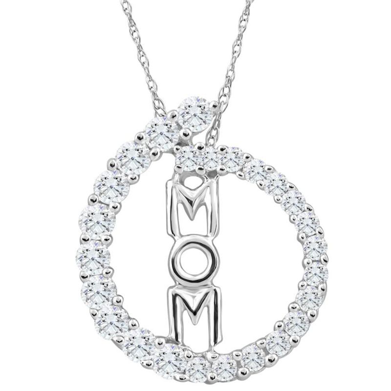 Pompeii3 3/4Ct TW Circle Mom Diamond Pendant Women's 18" White Gold Necklace 10k, 1 of 5