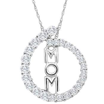 Pompeii3 3/4Ct TW Circle Mom Diamond Pendant Women's 18" White Gold Necklace 10k