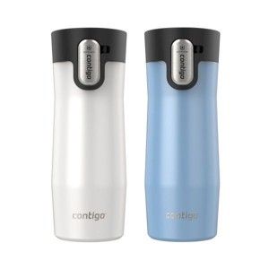 Contigo AUTOSEAL West Loop Vacuum-Insulated Stainless Steel Travel Mug with Easy-Clean Lid, 16 oz, Salt Frosted Pearl & Glacier Frosted Pearl, 2-Pack - 1 of 4
