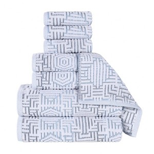 Cotton Modern Geometric Jacquard Soft Highly-Absorbent Assorted 8 Piece Bathroom Towel Set by Blue Nile Mills - 1 of 4