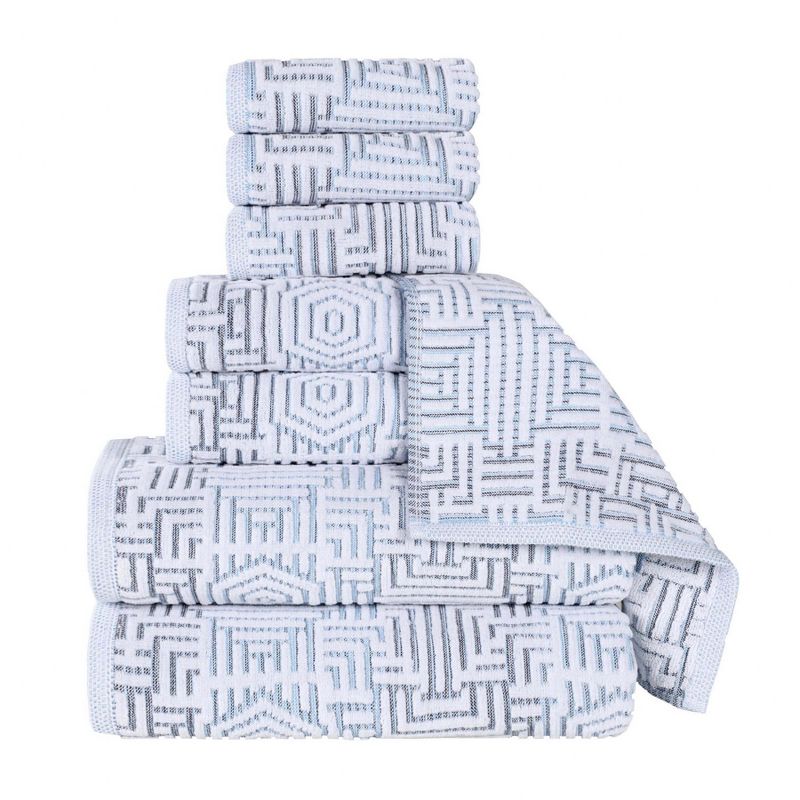 Cotton Modern Geometric Jacquard Soft Highly-Absorbent Assorted 8 Piece Bathroom Towel Set by Blue Nile Mills, 1 of 10
