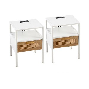NicBex Modern Nightstand Bedside End Table with Rattan Woven Drawer for Bedroom & Living Room - 1 of 4