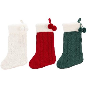 Cinnamon Stocking (Set of 3) - HOL1004 - Cream/Red/Green - 12" X 20" - Safavieh - 1 of 2