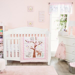 Everyday Kids 4 Pc Girls Crib Bedding Set - Owls - 100% Cotton Percale Quilt, Sheet, Dust Ruffle & Diaper Stacker - 1 of 4