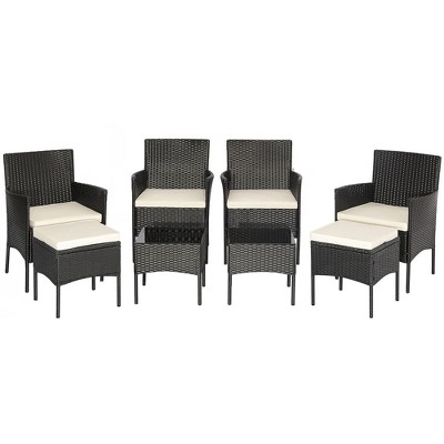 Tangkula 8PCS Outdoor Conversation Furniture Set Patio PE Rattan Sofa Set w/ Tables & Ottoman