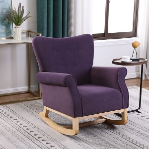 VYNXARIA Baby Room High Back Rocking Chair Nursery Chair , Comfortable Rocker Fabric Padded Seat ,Modern High Back Armchair,purple - 1 of 4
