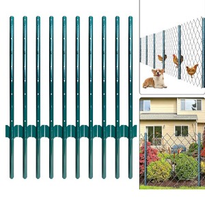 Metal Fence Post, 10 Pack Heavy Duty U Post for Wire Fence, No Dig Garden Fence Stakes for Yard Lawn Farms Temporary Fencing Corner Anchor - 1 of 2