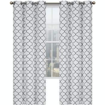 Kate Aurora Contemporary Living 2 Pack Gray And White Trellis Clover Window Curtains - 38 in. W x 84 in. L