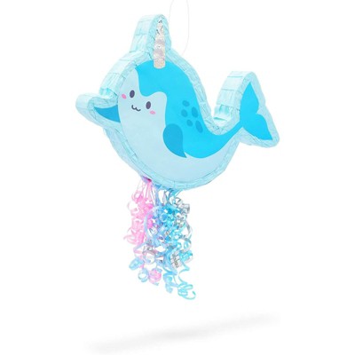 Blue Panda Narwhal Pinata, Kids Birthday Party Decorations (16.5 x 12.3 In)