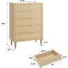 Rattan 5 Drawer Dresser, 44" Tall Narrow Chest of Drawer, Farmhouse Wooden Vertical Dresser with Metal Legs and Handles, Modern Dresser - 2 of 4