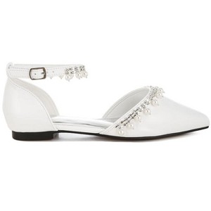 Aouva Rhinestone & Pearl Ankle Strap Flat Sandals - 1 of 4