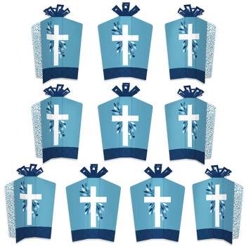 Big Dot of Happiness Blue Elegant Cross - Table Decorations - Boy Religious Party Fold and Flare Centerpieces - 10 Count