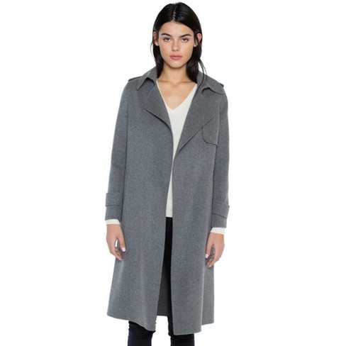JENNIE LIU Women's Cashmere Wool Double Face Hooded Trench Coat