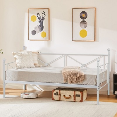 VECELO Metal Daybed with Headboard Heavy-duty Slats Support Sofa Bed Platform Mattress Foundation, Easy Assembly