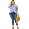 Agnes Orinda Women's Plus Size Cute Short Sleeve V Neck Casual Stripe Blouses - 3 of 4