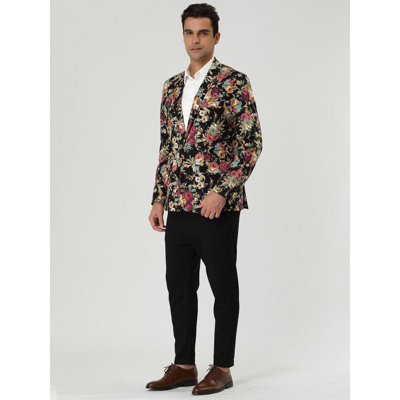 Lars Amadeus Men's Slim Fit One Button Prom Floral Print Blazer Jacket, 5 of 8
