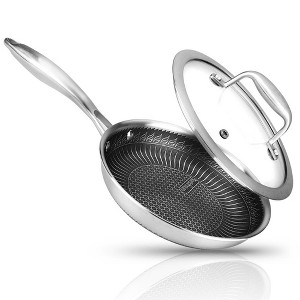 NutriChef 8'' Stainless Steel Stir Fry Pan with Glass Lid - Triply Non-Stick Coating, Scratch-Resistant - 1 of 4