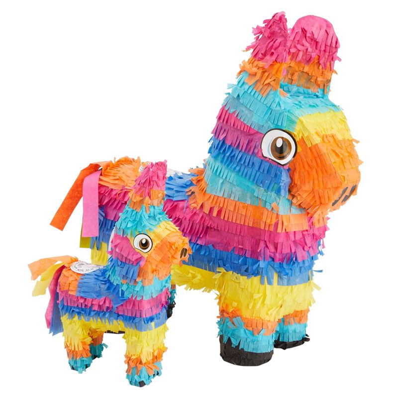 Blue Panda 4-Piece Set Small and Mini Donkey Pinata with Stick and Blindfold for Birthday Party, Mexican Fiesta, Cinco de Mayo, 4 of 9
