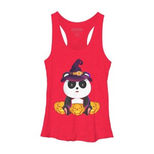 Women's Design By Humans Cute Panda Mock up Witch With Jack O Lantern Halloween T-Shirt By thebeardstudio Racerback Tank Top - 1 of 3