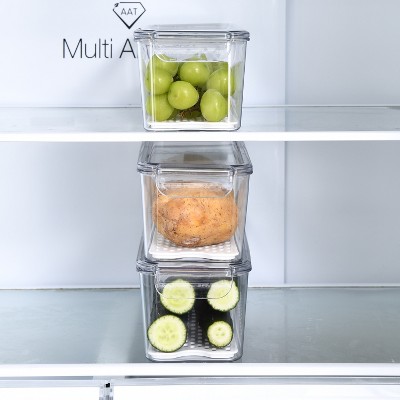 SharpChef 4PK Stackable Kitchen Pantry Storage BIn, Removable Drainage Tray for Fruit & Vegetables, Clear Acrylic Organizer Bins with Handles — фото 3