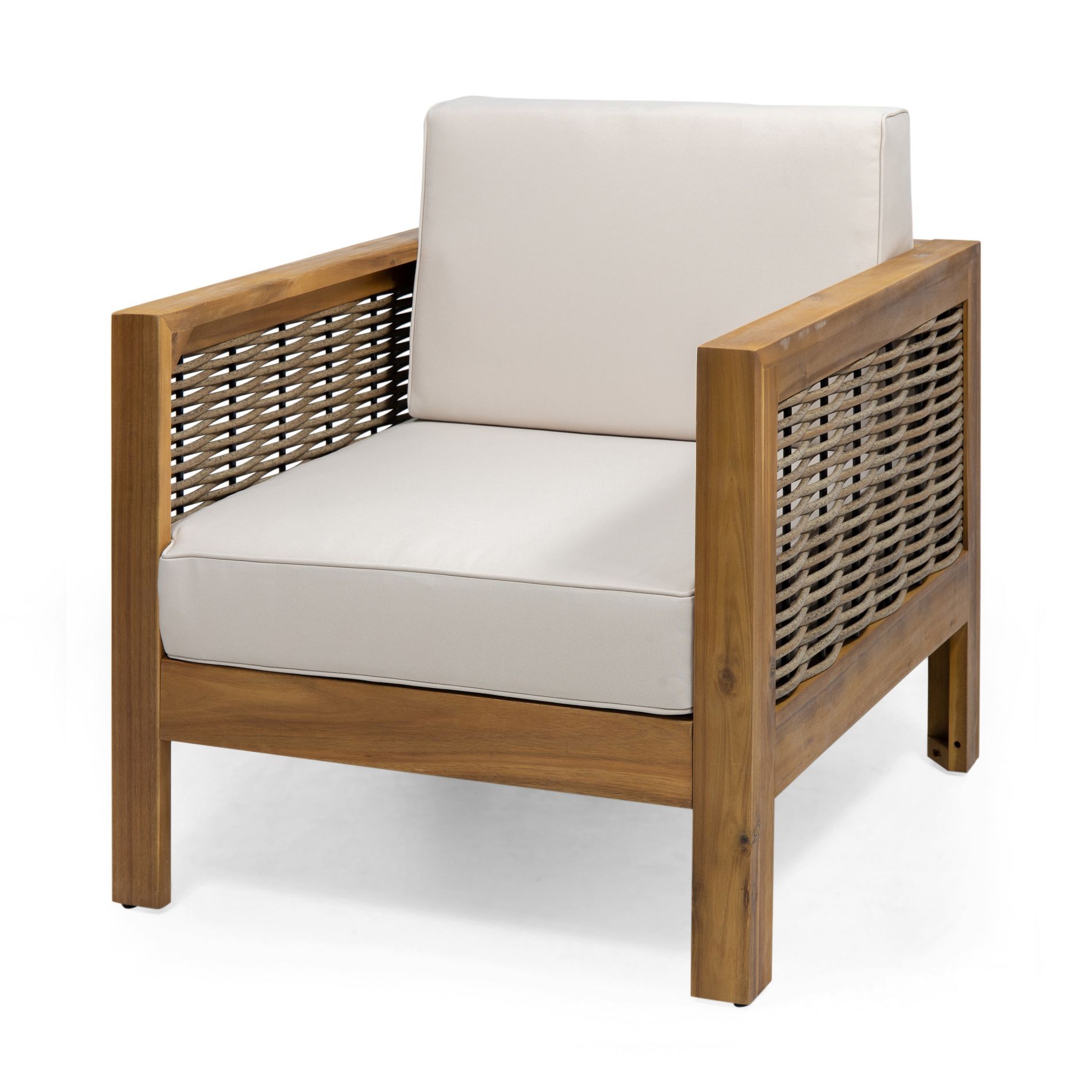 Dexmalle Patio Acacia Wood Club Chair with Wicker Accents,Beige