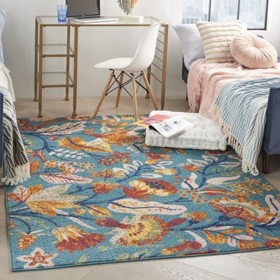 Allur Turquoise Multicolor Floral Synthetic 5' x 7' Area Rug