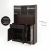 Tiramisubest 71"H Pantry Cabinet Reeded Glass Bakers Rack with Storage Microwave Stand Wire Hole Storage Rack Tall Pantry Cabinet, Brown - 3 of 4