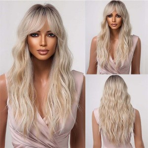 Jessie's Wig 26 Inch Long Wavy With Bang Wig Synthetic Wig Blonde Color With Dark Roots 1 Pc/Pack - 1 of 4