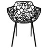LeisureMod Devon 5-Piece Aluminum Outdoor Patio Dining Set with Tempered Glass Top Table and 4 Stackable Flower Design Arm Chairs - 2 of 4