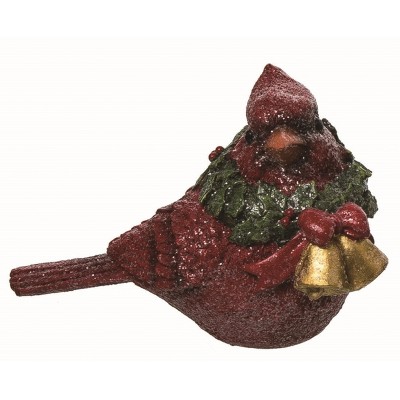 Transpac Resin Red Christmas Small Cardinal with Wreath Figurine