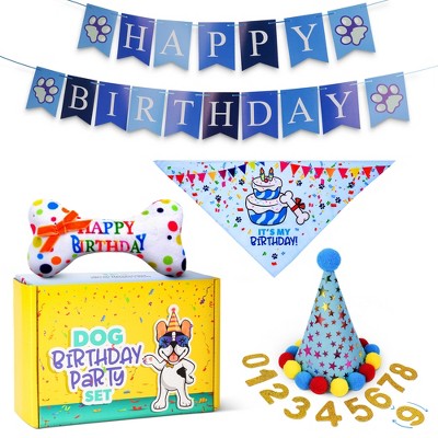 Pacific Pups Products Dog Birthday Party Set - 5 Piece Kit for Birthday Party for Dogs